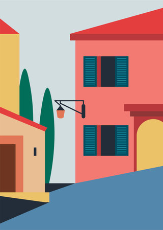 Cityscape of Spanish or Italian city or townsのイラスト素材