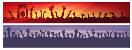 Crowd raising hands at concert or festival vectorのイラスト素材
