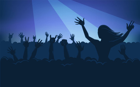 Youth silhouette on music concert or festivalのイラスト素材