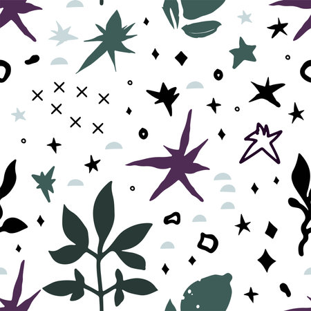 Abstract flower design with flowers and starsのイラスト素材