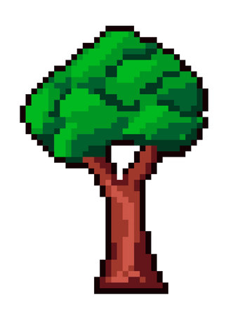 Pixelated tree for game setting, forest botanyのイラスト素材