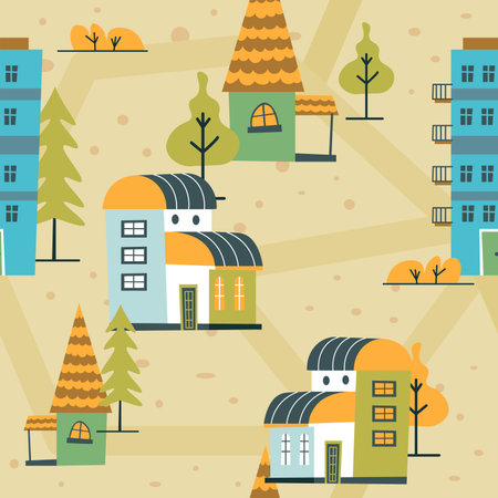 Countryside houses and buildings pattern printのイラスト素材