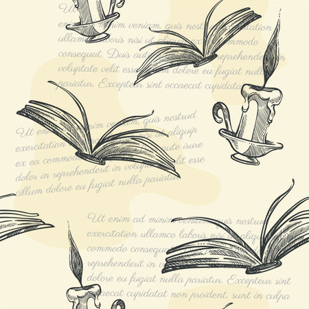 Vintage book with open pages and candlelightsのイラスト素材