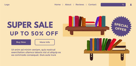 Super sale up to fifty percent, books offer webのイラスト素材