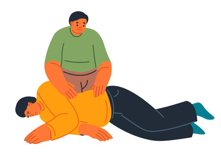 Helping unconscious person, laying him on sideのイラスト素材