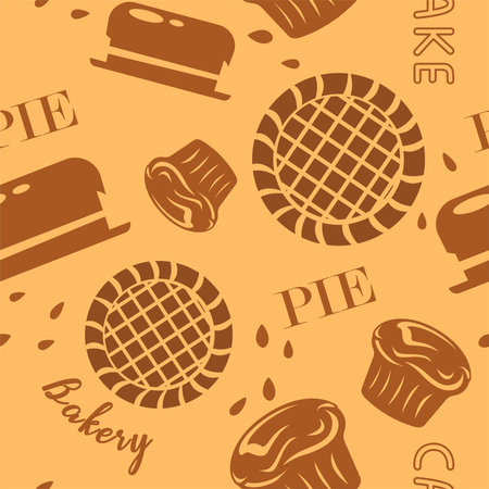 Bakery with tasty pies and pastry production printのイラスト素材