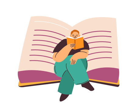 Man reading book, student preparing for examsのイラスト素材