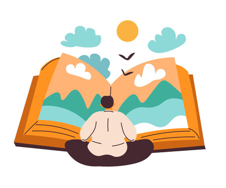 Reading books and immersing into fantasy worldのイラスト素材