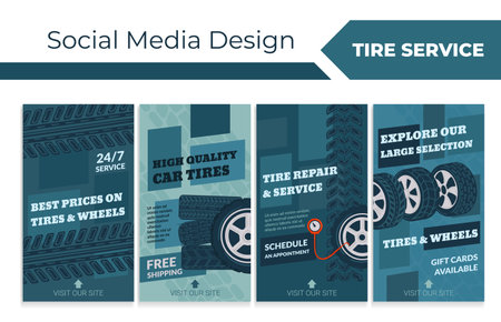 Social media banner set with tire service promoのイラスト素材