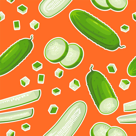 Sliced and diced cucumber, seamless pattern printのイラスト素材