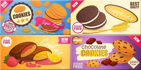Cookies with various fillings, flat bannerのイラスト素材