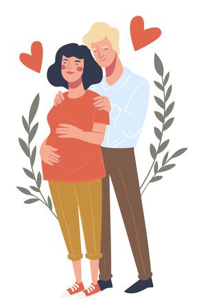 Expecting woman and man, pregnant wife and husbandのイラスト素材