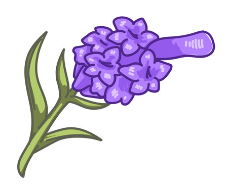Flourishing flower on stem with green leaf vectorのイラスト素材