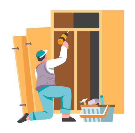 Carpenter maintaining wooden furniture vectorのイラスト素材
