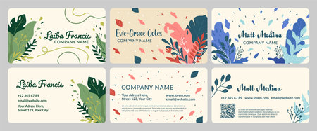 Business card design set with natural decorationのイラスト素材