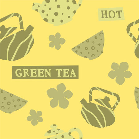 Green tea beverage, tasty drink seamless printのイラスト素材