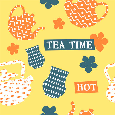 Tea time, hot beverage and drinks from cafe printのイラスト素材