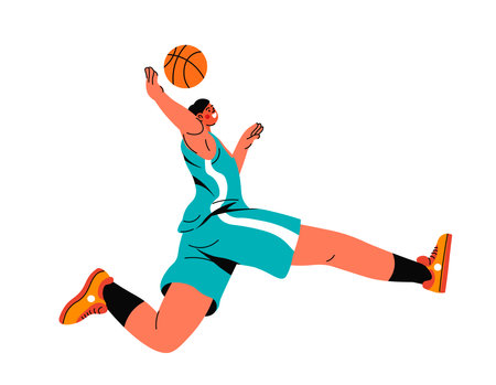 Sports basketball game, basketballer with ballのイラスト素材