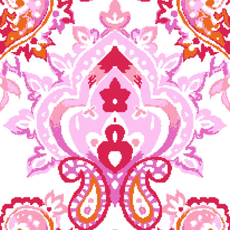 Pixel blooming flowers with leaves pattern printのイラスト素材