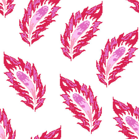 Pixelated flower leaves, foliage seamless patternのイラスト素材