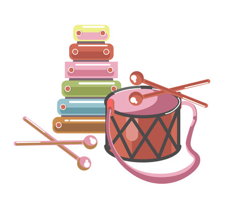 Children interactive games toys, drums xylophoneのイラスト素材