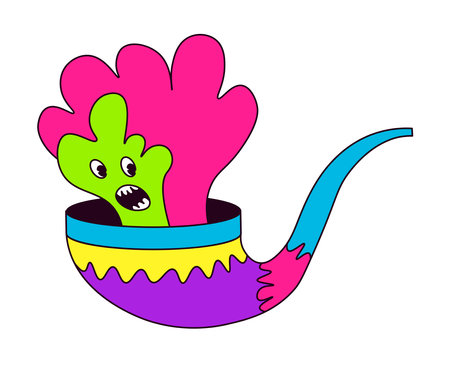 Doodle smoking pipe with smoke character vectorのイラスト素材