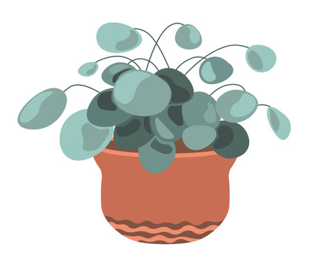 Flower with leaves, potted houseplants vectorのイラスト素材