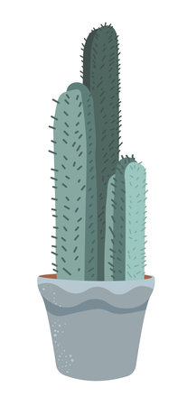 Flower in pot, cactus flora with thorns vectorのイラスト素材