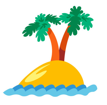 Cartoon islands with palm trees and sea wavesのイラスト素材