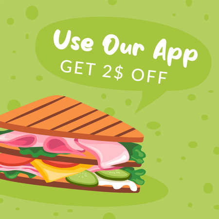 Use our application to get discount for sandwichのイラスト素材