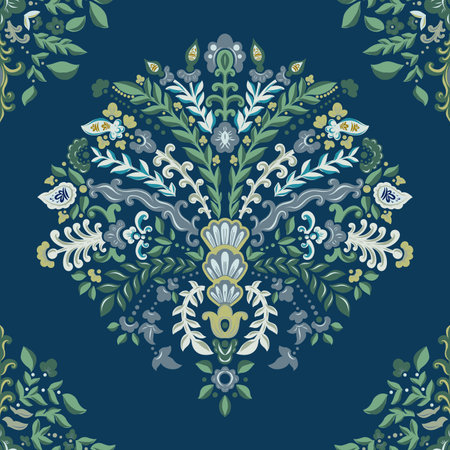 Flowers in blossom, blooming flora on paisleyのイラスト素材