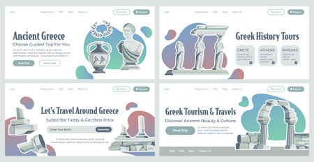 Landing page collection with ancient greece tourのイラスト素材