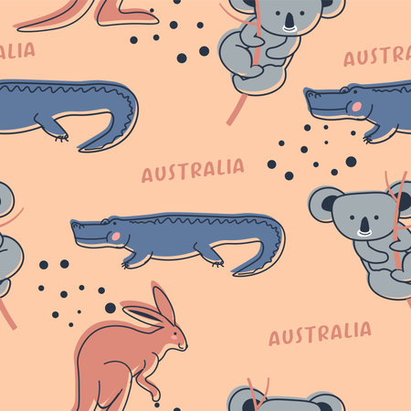 Australia animals, crocodile and koala printsのイラスト素材