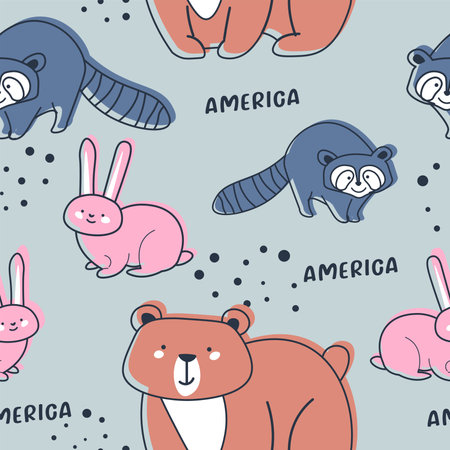 American animals and biodiversity, seamless printのイラスト素材