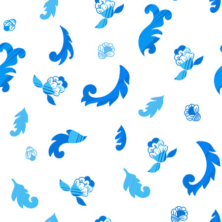 Blooming flowers, vintage blue foliage printsのイラスト素材