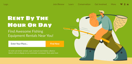 Fishing equipment rental, website page serviceのイラスト素材