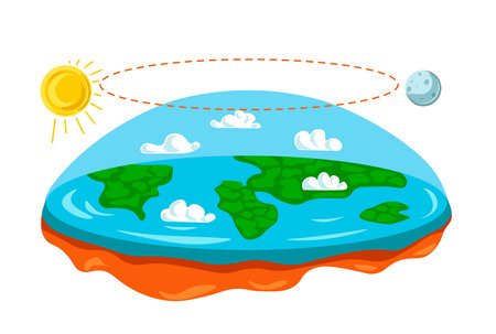 Conspiracy theory, flat Earth, disc planet vectorのイラスト素材