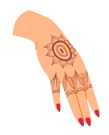 Hand with manicure and exotic henna design vectorのイラスト素材