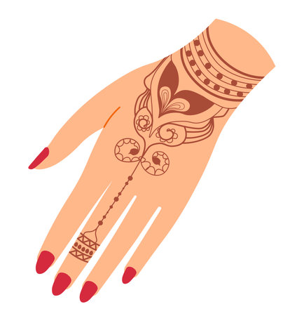Hand with manicured nails and henna design vectorのイラスト素材