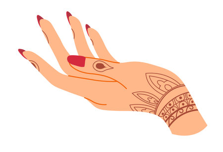 Hand with manicured nails and henna drawing designのイラスト素材