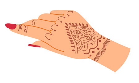 Hand of woman with henna ornament, drawing vectorのイラスト素材