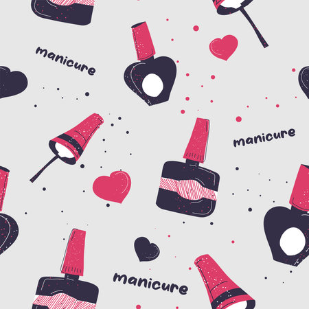 Manicure and beauty routine for women, patternのイラスト素材