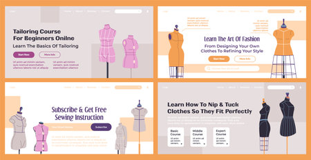 Web page set design with tailoring course promoのイラスト素材
