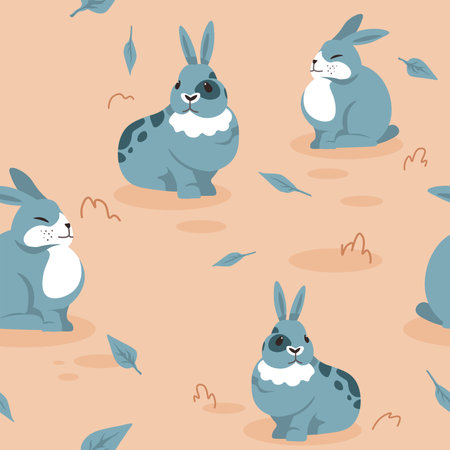 Cute bunnies and rabbits on field, pattern printのイラスト素材