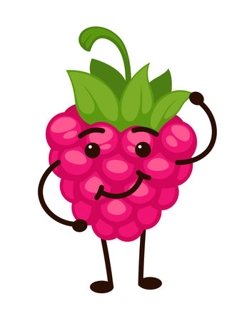 Funny smiling raspberry fruit emoji or stickerのイラスト素材