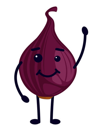 Waving onion cartoon character with smiling faceのイラスト素材