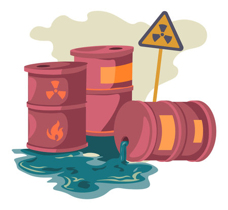 Hazardous toxic waste, industrial leakage vectorのイラスト素材