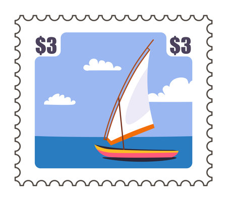 Mailing sticker with sailboat or yacht in seaのイラスト素材