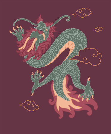 Folklore creature, Chinese dragon with tail vectorのイラスト素材