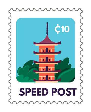 Speed post, postmark with Japanese temple vectorのイラスト素材